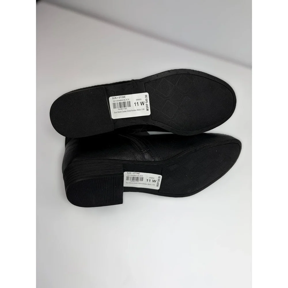 Sun + Stone‎ Cadee Ankle Booties Black 11 Wide Block Heel Minimalist Chic Urban